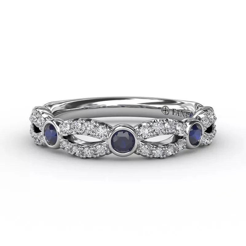 gold rings for women with diamonds-Scalloped Ring with Diamonds and Sapphires