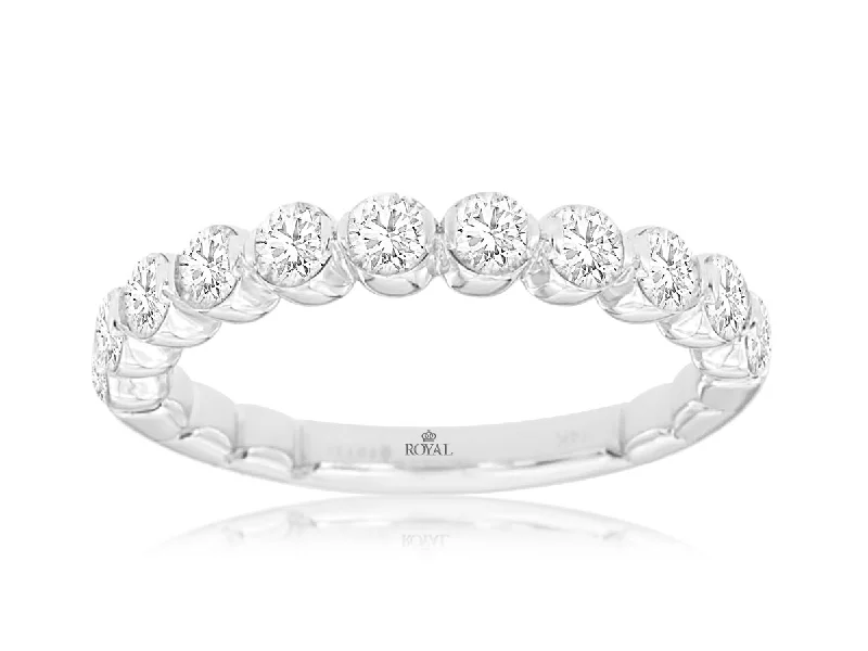 cheap diamond engagement rings-Scalloped Round Diamond Bubble Wedding Band in 14k White Gold, 1.0cttw