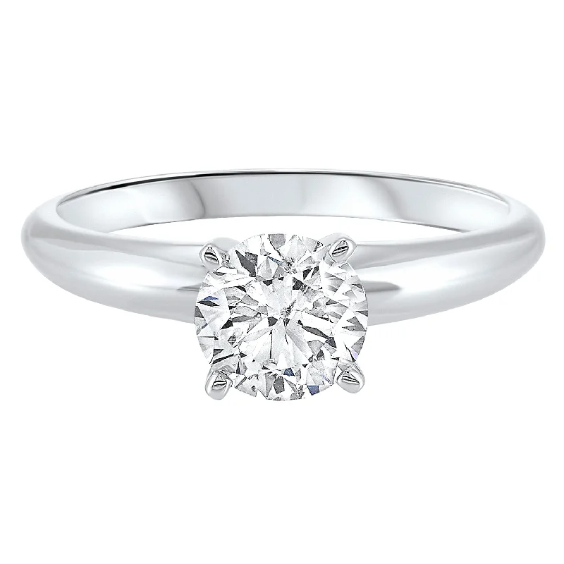 affordable vintage rings for women-Solitaire Engagement Ring with Round Lab Created Diamond- 0.75 ct.