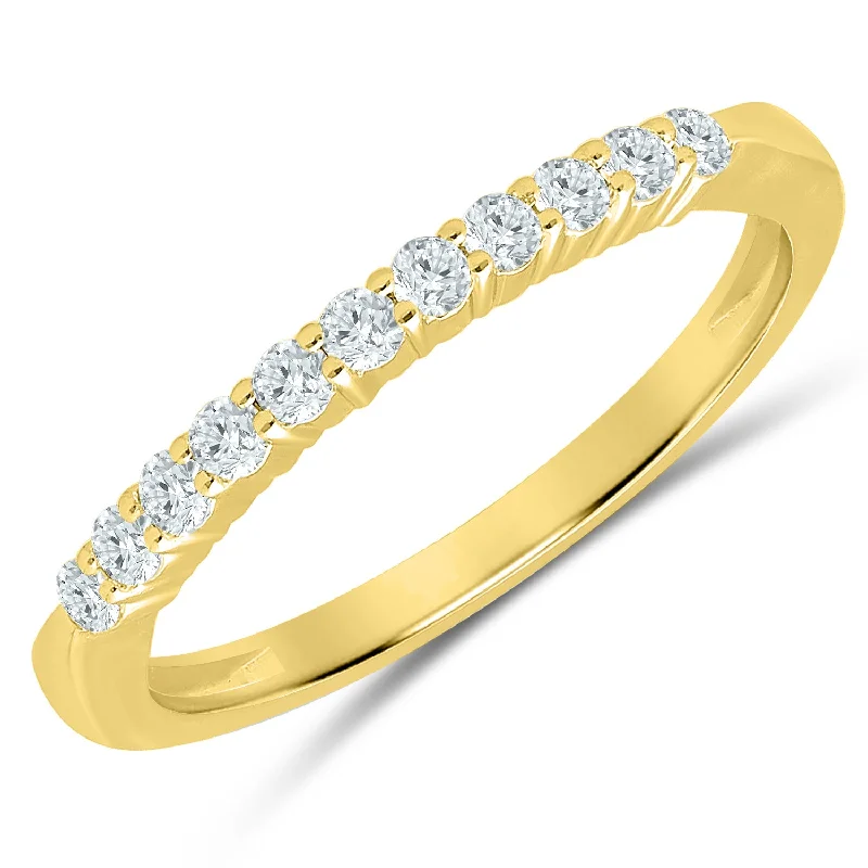 simple wedding bands for men-Sophisticated Prong Set Diamond Anniversary Band Set in Yellow Gold, 0.25cttw