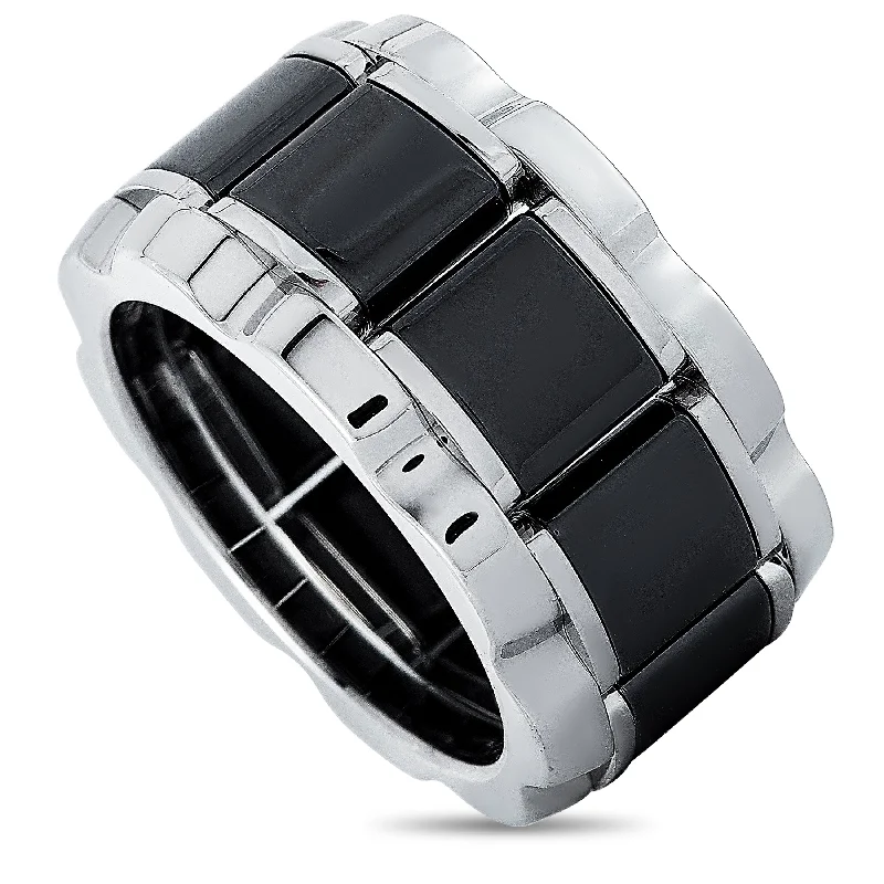 fashion rings for men with gemstones-Tag Heuer Stainless Steel and Ceramic ~0.007 ct Diamond Ring