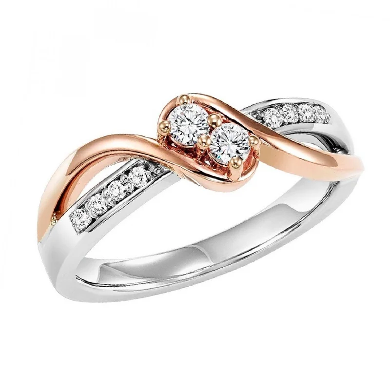 wedding rings for women with engraved names-Twogether White and Rose Gold Diamond Ring, 1.0 twt.