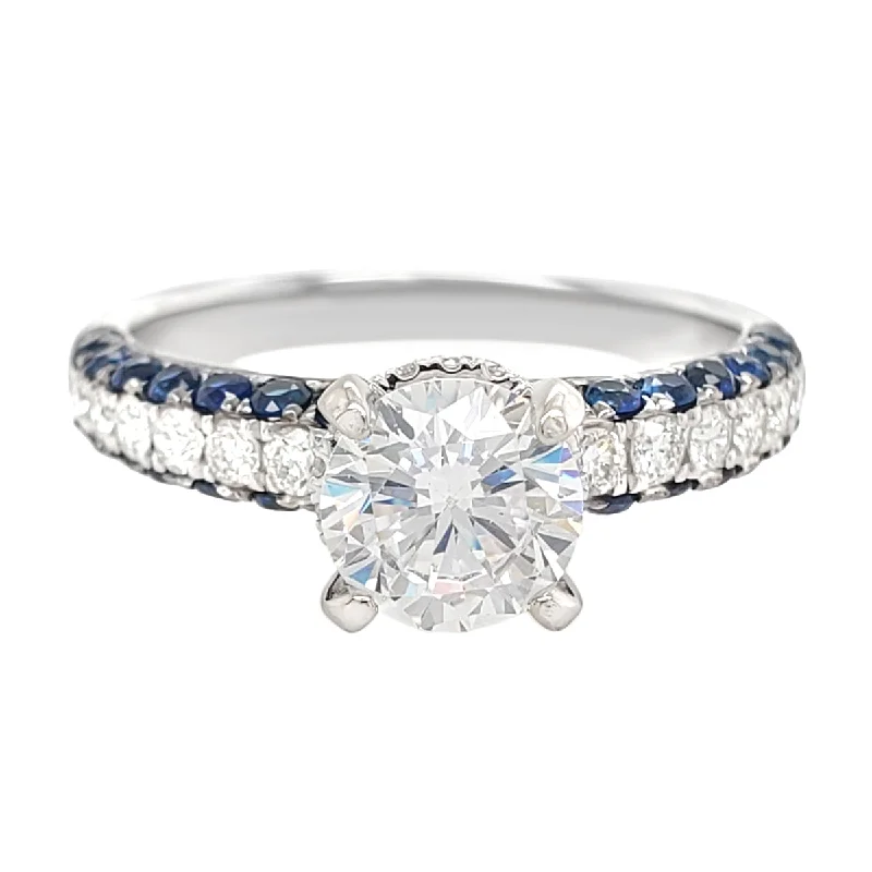 trendy engagement rings-Vintage Inspired Diamond and Sapphire Engagement Ring Setting with Side Halo