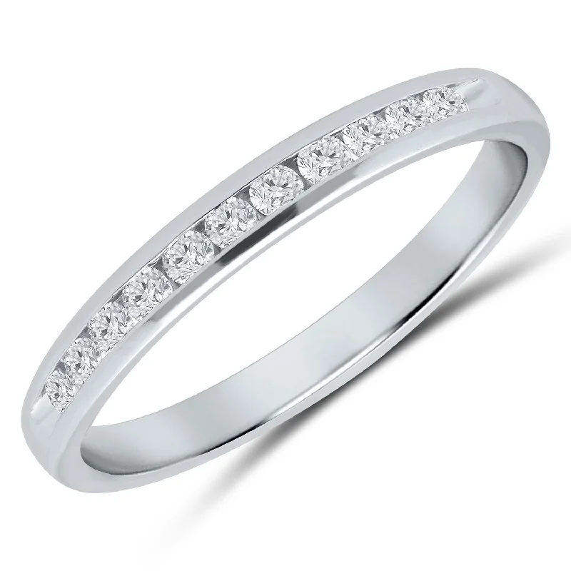 men’s engagement rings with diamonds-White Gold Diamond Anniversary Band with 11 Channel Set Diamonds, 0.25 cttw