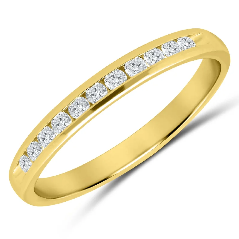 personalized promise rings for men-Yellow Gold Diamond Anniversary Band with 11 Channel Set Diamonds, 0.25 cttw