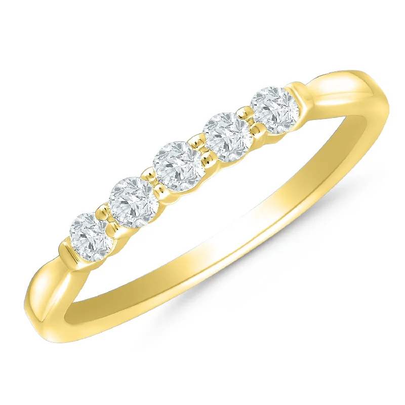 sapphire engagement rings for men-Yellow Gold Diamond Anniversary Band with 5 Prong Set Diamonds, 0.25 cttw