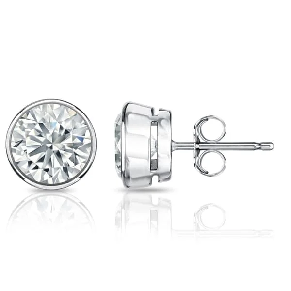 trendy clip-on earrings for non-pierced ears -Auriya 1 1/2ctw Round Diamond Stud Earrings Bezel-set 18k Gold - GIA Certified