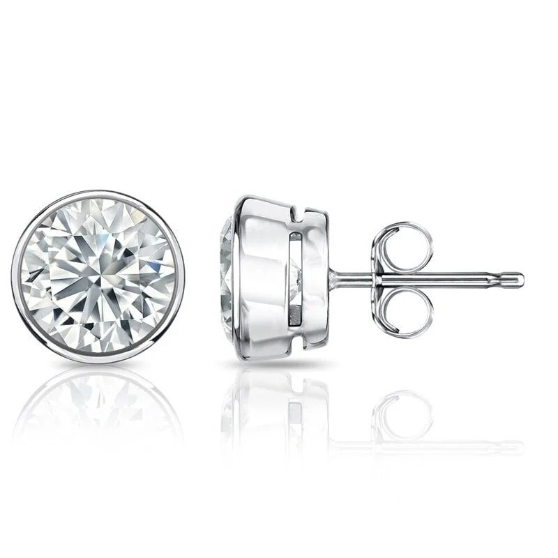 handmade resin earrings for artisan style -Auriya 1 1/2ctw Round Diamond Stud Earrings Bezel-set Platinum - GIA Certified