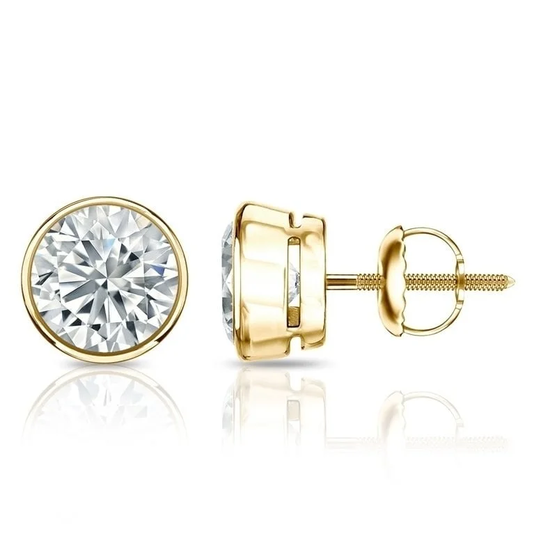 luxury gemstone earrings for elegant wear -Auriya 1 1/5ctw Round Diamond Stud Earrings Bezel-set 18k Gold - GIA Certified