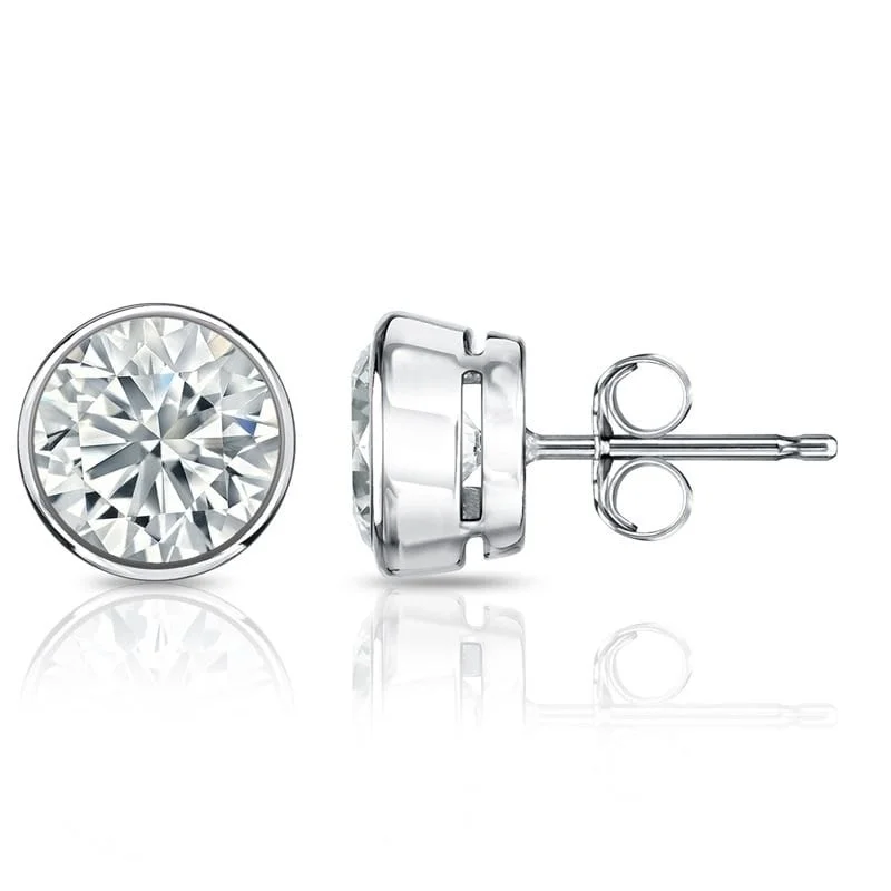 polished silver earrings for everyday elegance -Auriya 1.70ctw Round Diamond Stud Earrings Bezel-set 18k Gold - Certified