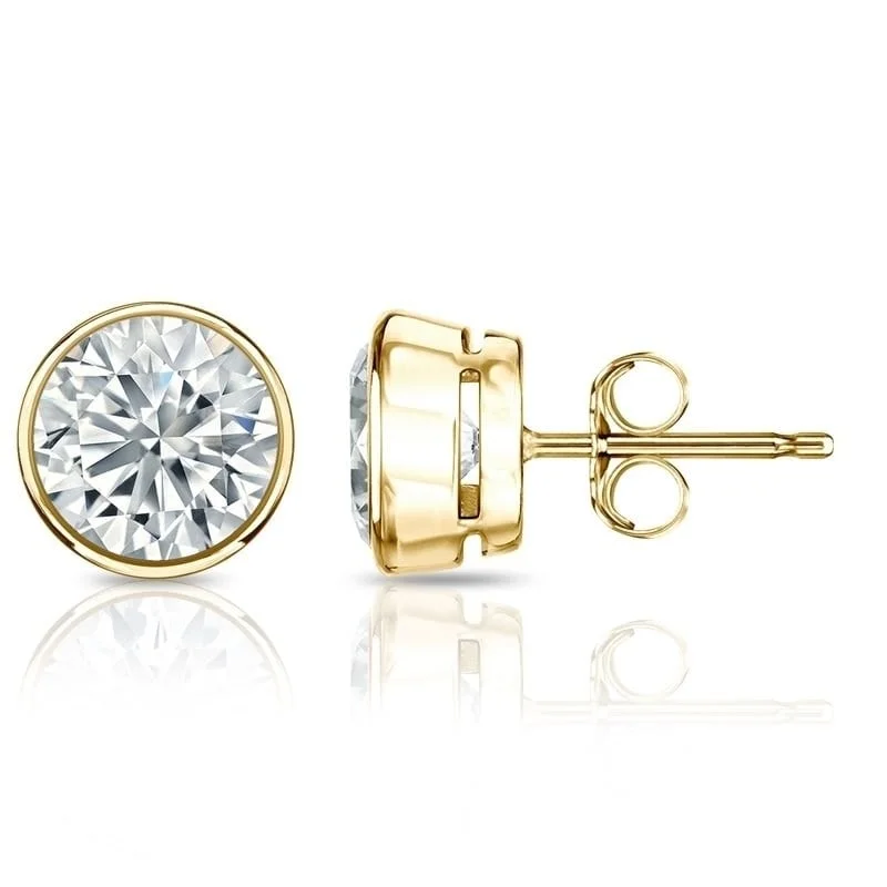 geometric stud earrings for minimal elegance -Auriya 1.70ctw Round Diamond Stud Earrings Bezel-set 18k Gold - GIA Certified