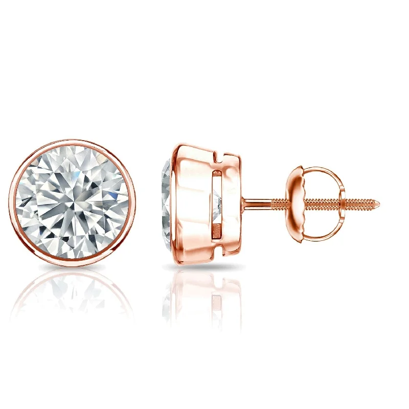 elegant gemstone stud earrings for classic beauty -Auriya 14k Gold Certified 1.70 ct. TDW Bezel Set Round Diamond Stud Earrings