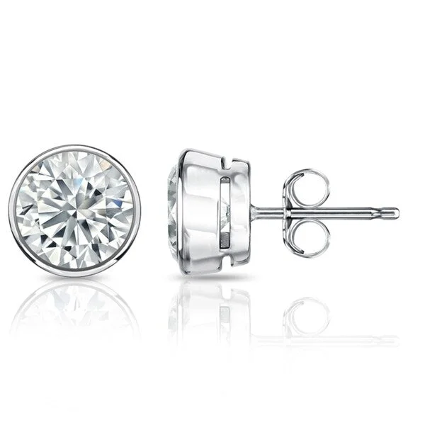 asymmetrical earrings for modern fashion -Auriya 14k Gold Certified 3.00 ct. TDW Bezel Set Round Diamond Stud Earrings