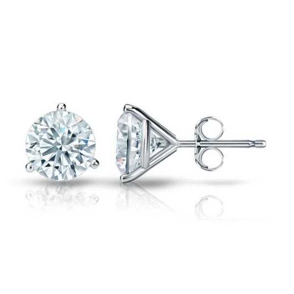 silver drop earrings for timeless elegance -Auriya 18k Gold GIA Certified 1.00 carat TDW 3-Prong Martini Round Diamond Stud Earrings