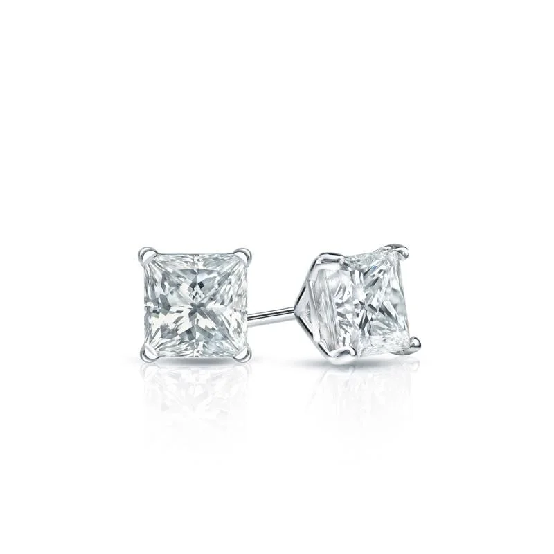 cute cat earrings for playful styles -Auriya Plat Gold Lab Grown 0.30 carat TDW Princess Diamond Stud Earrings 4-Prong Martini Screw-back