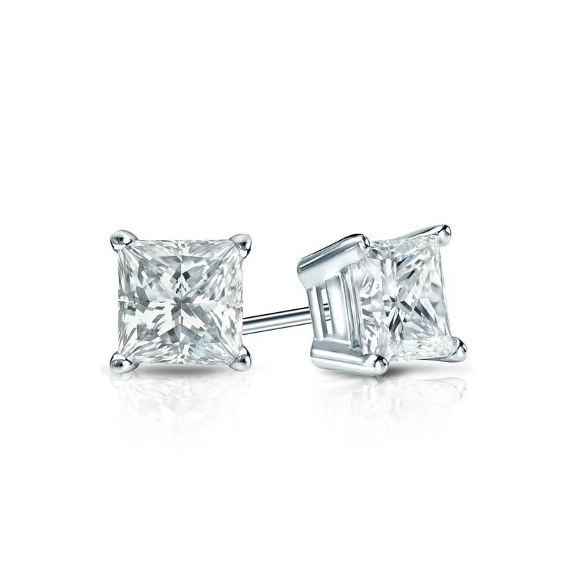 modern crystal earrings for evening glamour -Auriya Plat Gold Lab Grown 0.40 carat TDW Princess Diamond Stud Earrings 4-Prong Basket Screw-back