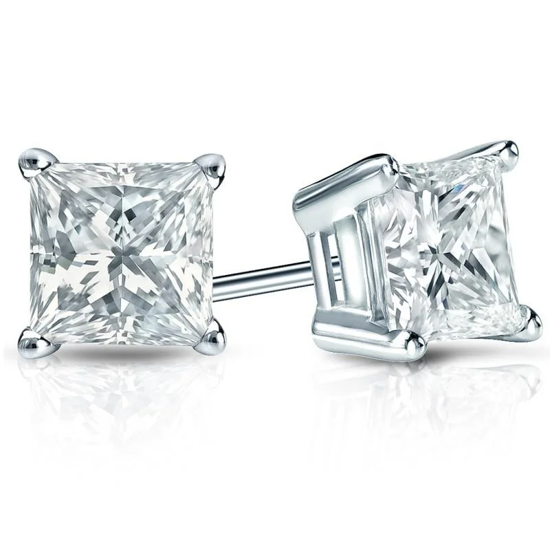 nature-inspired earrings for eco-conscious fashion -Auriya Plat Gold Lab Grown 4.00 carat TDW Princess Diamond Stud Earrings 4-Prong Basket Screw-back