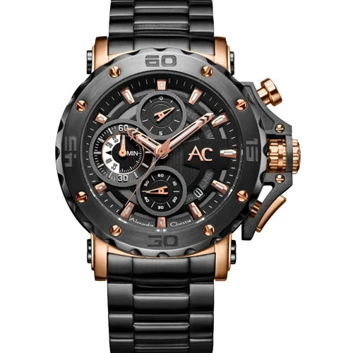 waterproof sports watches with high resistance -Alexandre Christie Black Dial Men 47mm 9205MCBBRBA