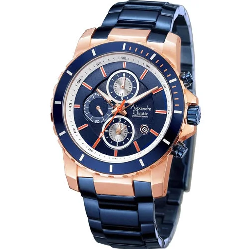 best sport watches for marathon runners -Alexandre Christie Blue Dial Men 44mm 6141MCBURBU