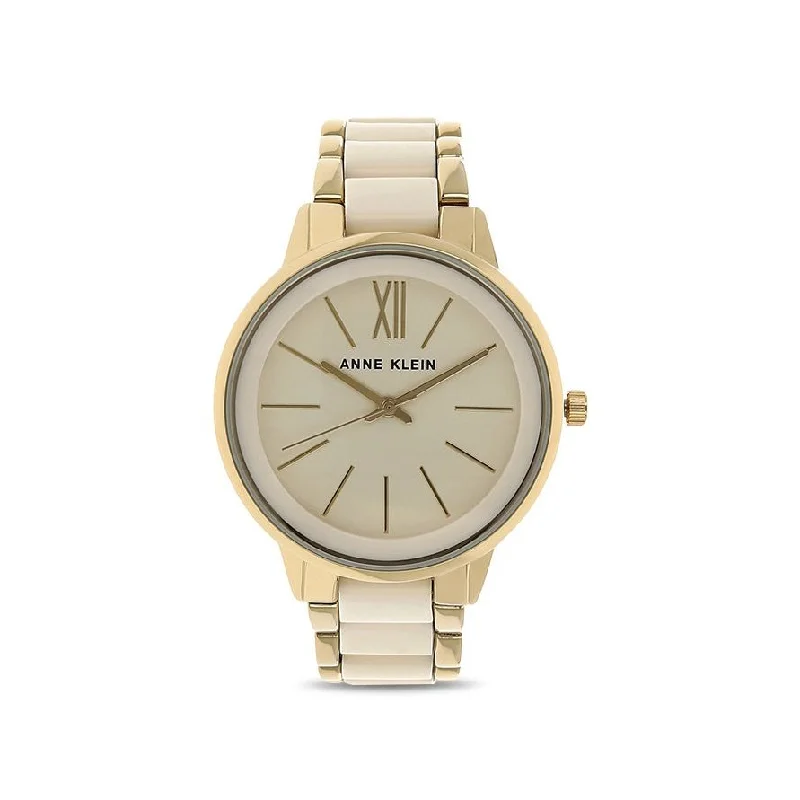 women’s watches with leather bands and gold trim -Anne Klein AK1412IVGBJ Analog Watch For Women