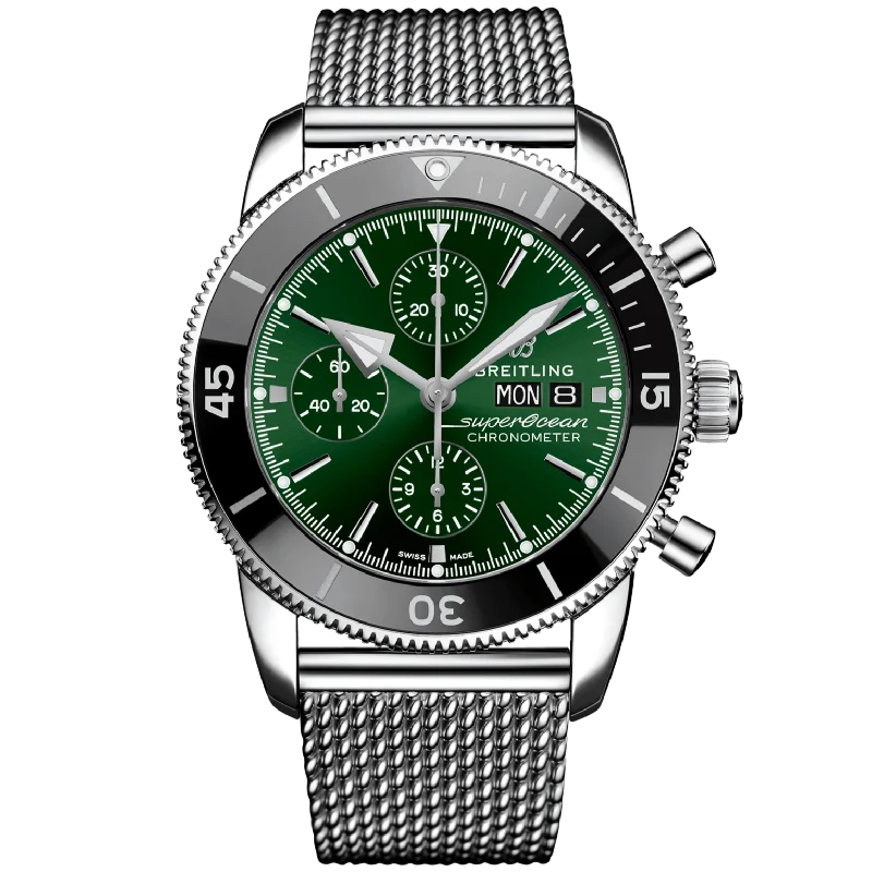 women’s watches with sleek design and gemstone dial -Breitling Superocean Heritage Chronograph Green Dial Men 44mm