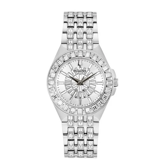 sporty watches for active women -Bulova Crystal Collection Watch with 32MM Silvertone Round Dial and Stainless Steel Bracelet. 96L278