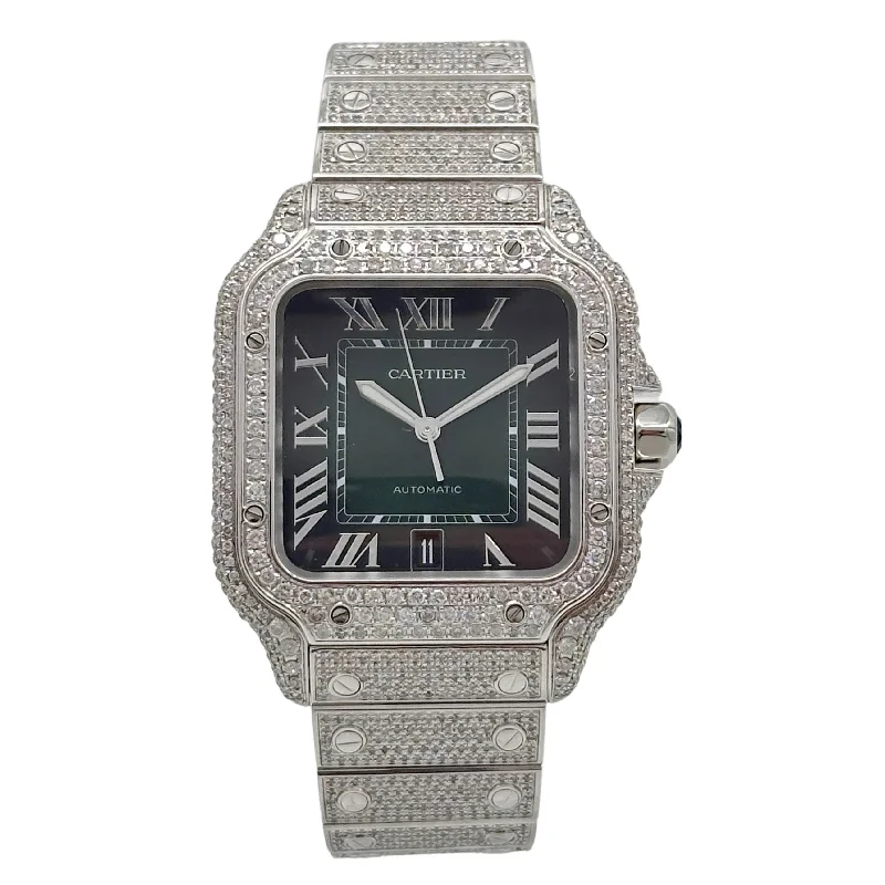 affordable quartz watches for everyday wear -Cartier Santos Stahl Iced Out WSSA0062 - 2024