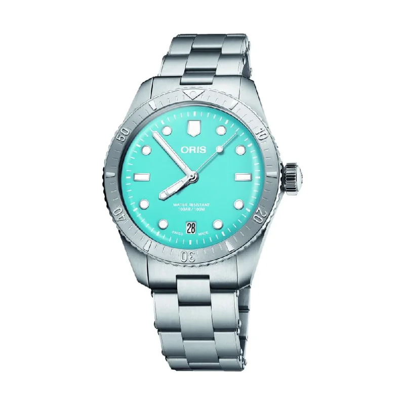 women’s watches with leather bands and gold trim -Divers Sixty-Five 'Cotton Candy' Steel Blue