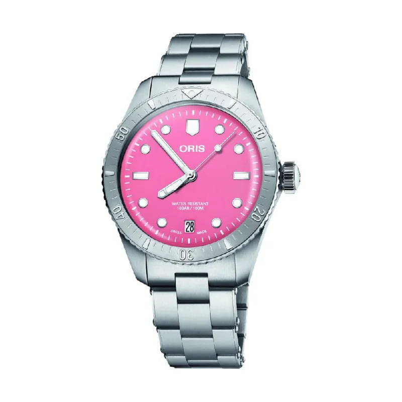 watches for men with built-in GPS -Divers Sixty-Five 'Cotton Candy' Steel Pink