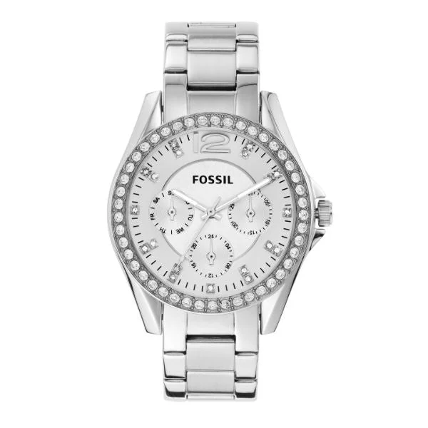 luxury watches with leather strap for women -Fossil Women's Riley Multifunction Stainless Steel Watch ES3202