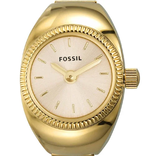 watches for men with built-in compass and altimeter -Fossil Ring Gold Dial Unisex 15mm