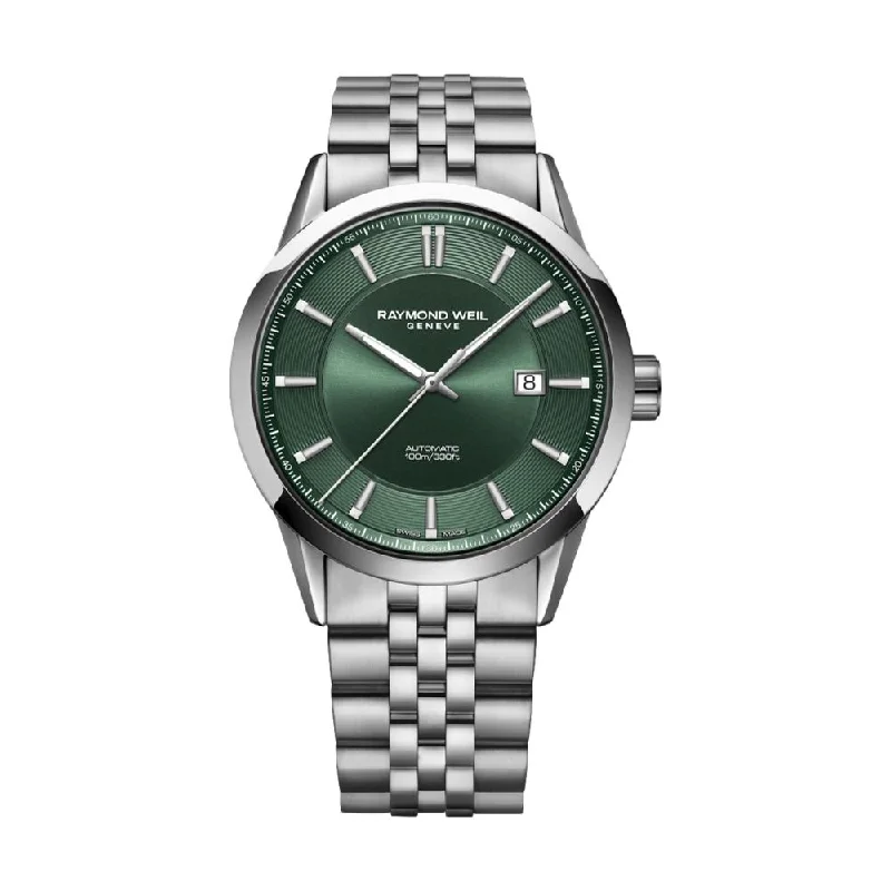 titanium and stainless steel watches for men -Freelancer Automatic Green Dial 42 mm on Bracelet