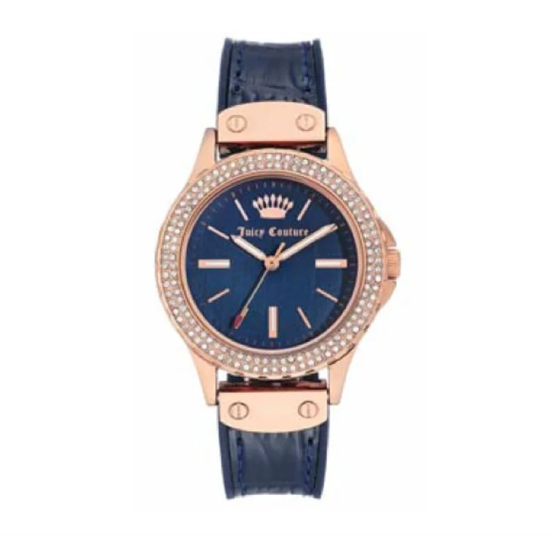 watches for men with elegant and modern design -Juicy Couture with 38X38 MM Blue Round Dial Silicone Band Strap; JC-1008RGNV