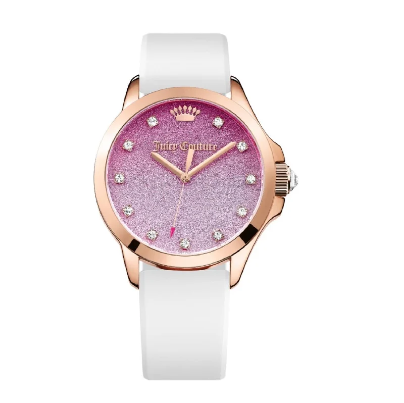 classic men’s watches for formal settings -Juicy Couture Watch with 38MM Pink Dial and White Silicone Band Strap. 1901405