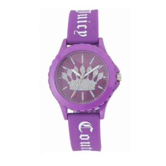 trendy watches for women with sleek bands -Juicy Couture with 38X38 MM Purple Round Dial Silicone Band Strap; JC-1001PRPR