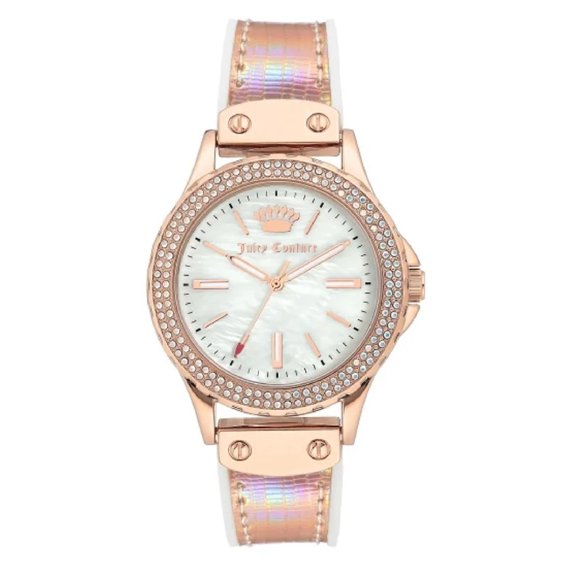 watches for women with interchangeable straps and dials -Juicy Couture with 38X38 MM Round Dial Silicone Band Strap; JC-1008IRWT