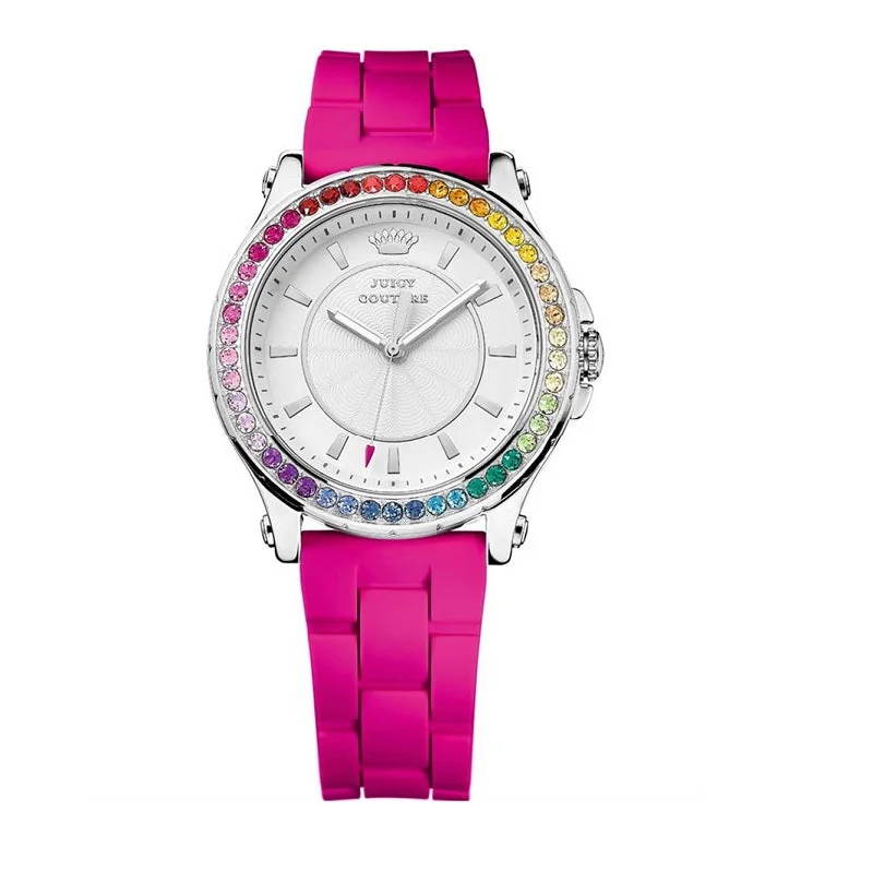 high-quality men’s watches with advanced movements -Juicy Couture with 38X38 MM Silvertone Silicone Band Strap; 1901277