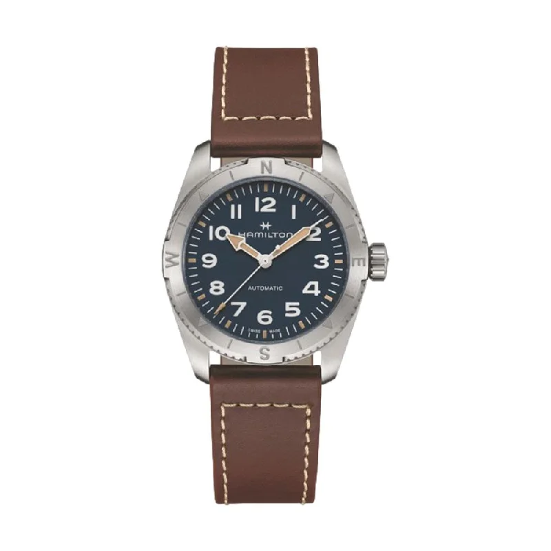 watches for men with calendar and alarm features -Khaki Expedition 37mm, Blue on Strap