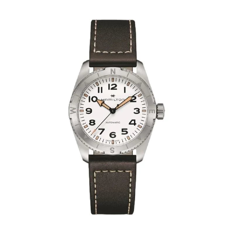 luxury watches with sapphire crystal -Khaki Expedition 37mm, White on Strap