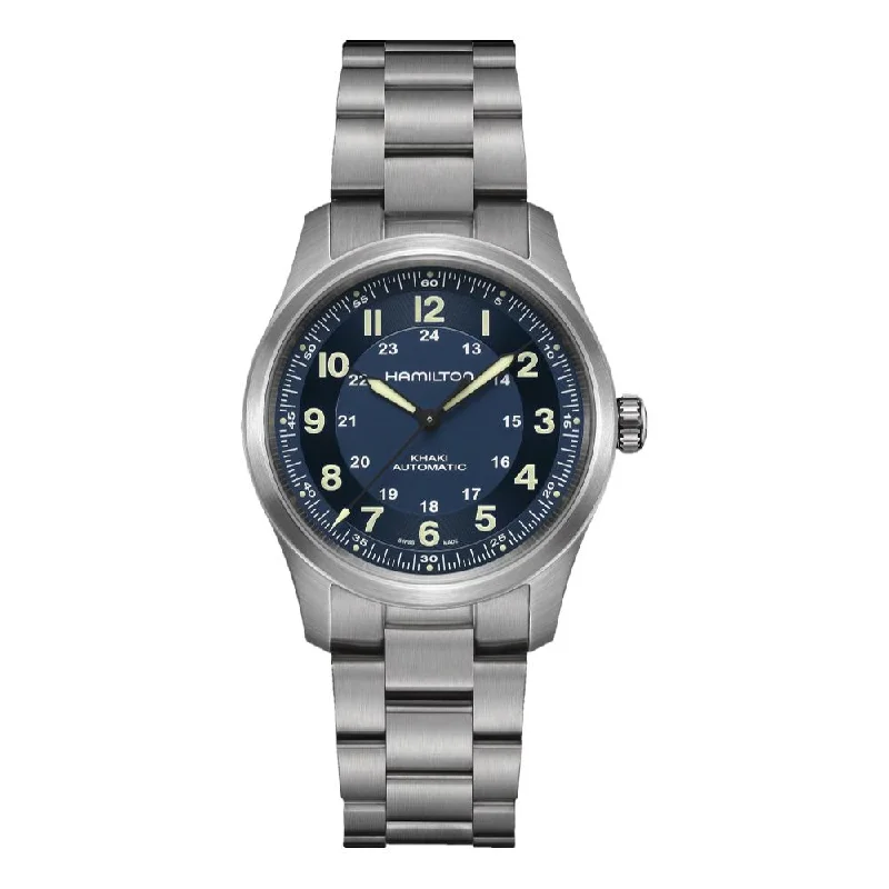 high-tech watches with fitness tracker for athletes -Khaki Field Titanium Auto Blue Dial 38mm