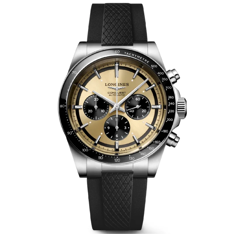 watches for athletes with heart rate sensors -Longines Conquest Chronograph Sunray Brown & Black Dial Men 42mm