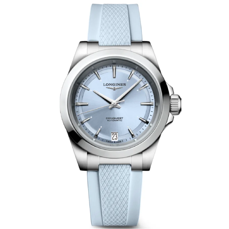 men’s watches with rotating bezels for diving -Longines Conquest Sunray Blue Dial Men 34mm