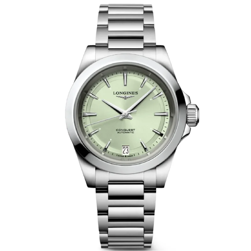 women’s watches with simple and sleek design -Longines Conquest Sunray Green Dial Men 34mm