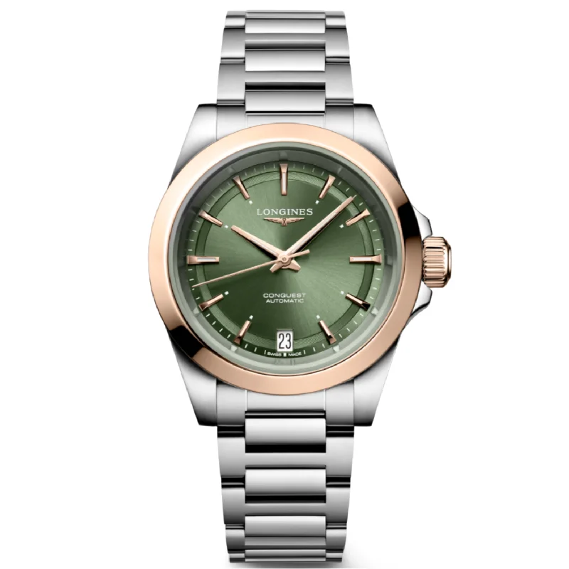 watches for men with calendar and alarm features -Longines Conquest Sunray Green Dial Men 34mm