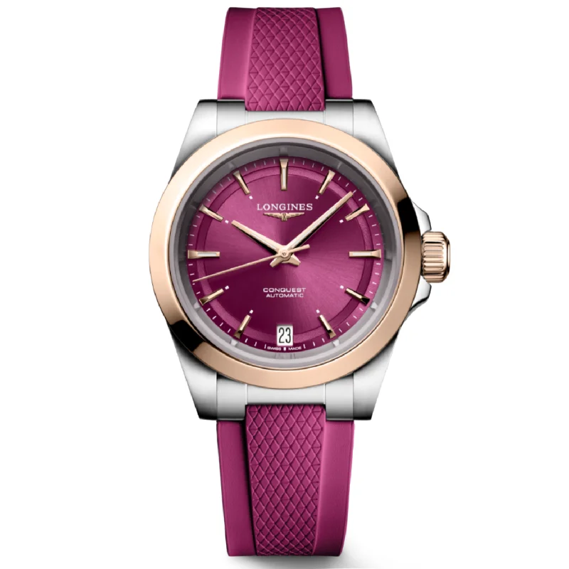 women’s watches with leather bands and gold trim -Longines Conquest Sunray Purple Dial Men 34mm