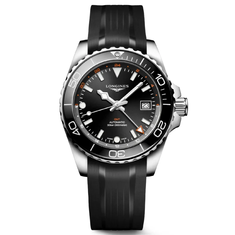 elegant watches with crystal embellishments for women -Longines Hydroconquest Gmt Sunray Black Dial Men 41mm