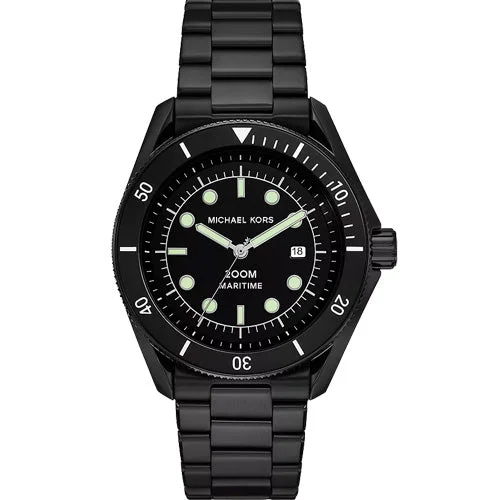 fashion watches with leather band for men -Michael Kors Maritime Black Dial Men 42mm MK9181