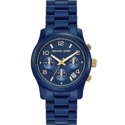 elegant wristwatches with diamond details -Michael Kors Runway Blue Dial 38mm