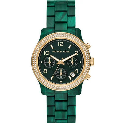 fashion watches with leather band for men -Michael Kors Runway Green Dial 38mm