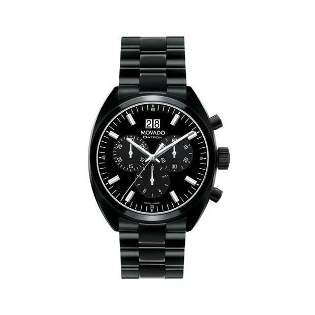 watches for men with leather and stainless steel -Movado Black; 0606535